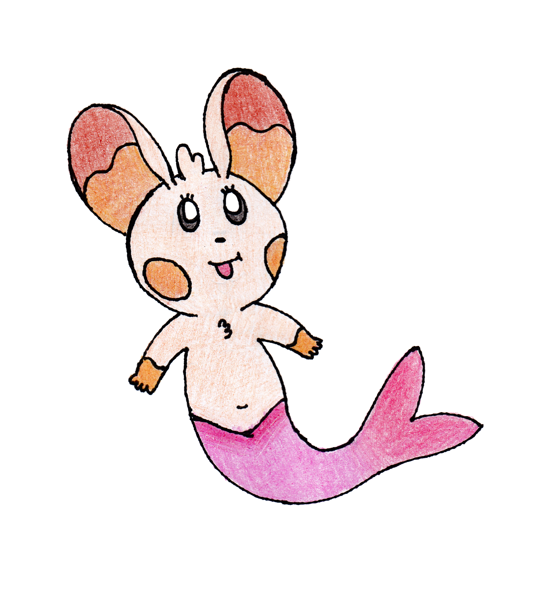A drawing of Aidan the mouse turned into a Mermaid with a bright pink tail